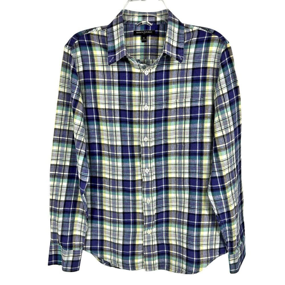 Banana Republic Purple Plaid Linen Blend Long Sleeve Button Shirt Men’s Medium